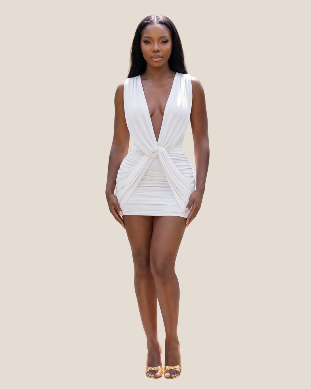 Zaria Plunge Ruched Mini Dress