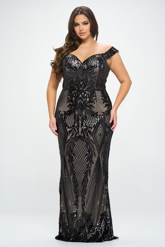 Sophisticated Lined Sequin Maxi Dress Black/Nude