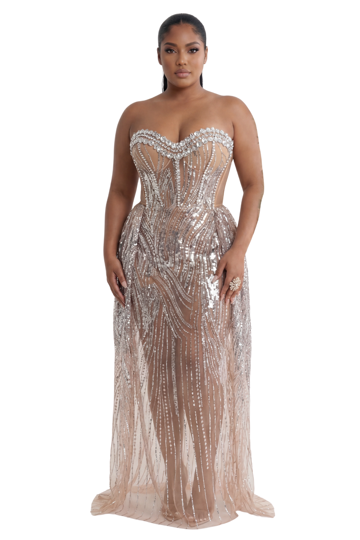 Strapless Sparkle Mesh Gown