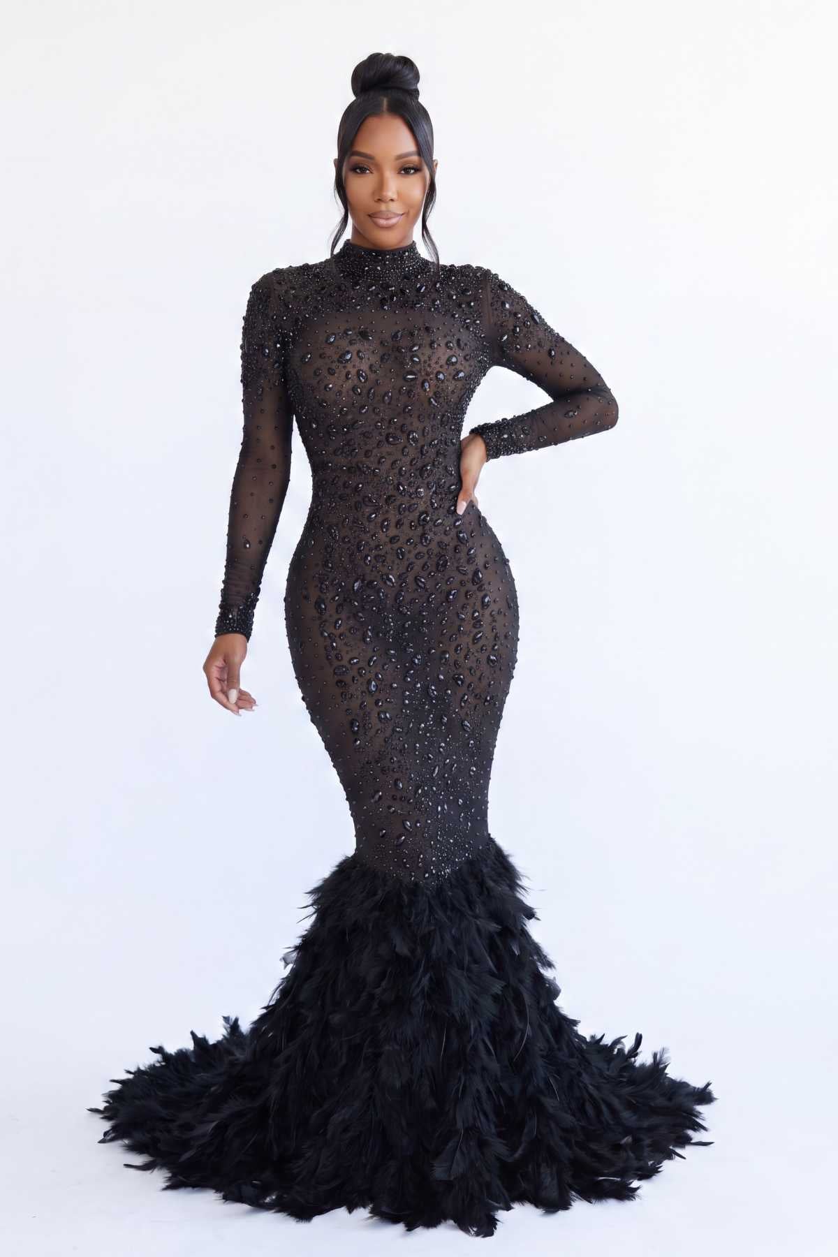 Midnight Feather Diamond Maxi Dress – LuxxBrowngirl