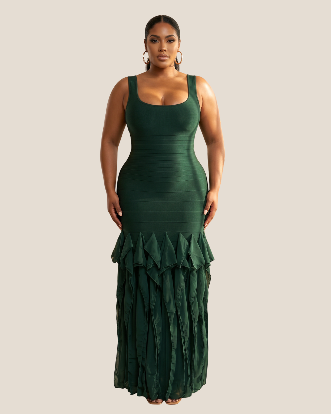 Emerald Ruffle Mermaid Bandage Dress