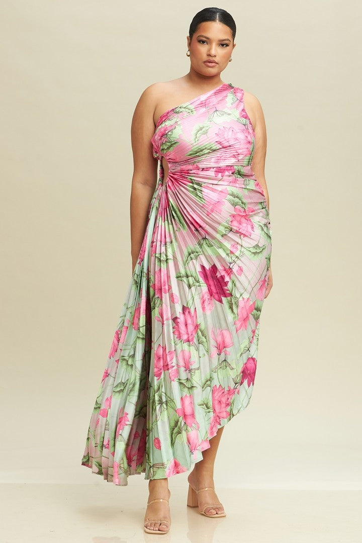 Lotus Bloom Pleated Dress Plus