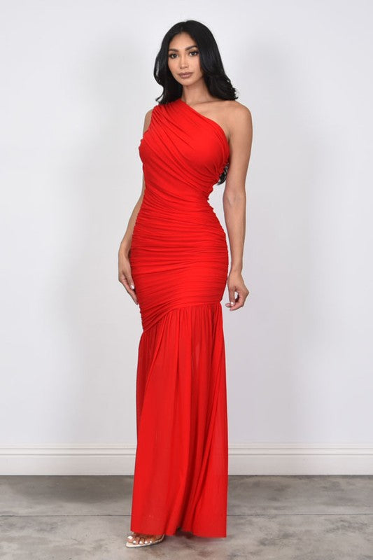 Scarlet Dream One-Shoulder Gown