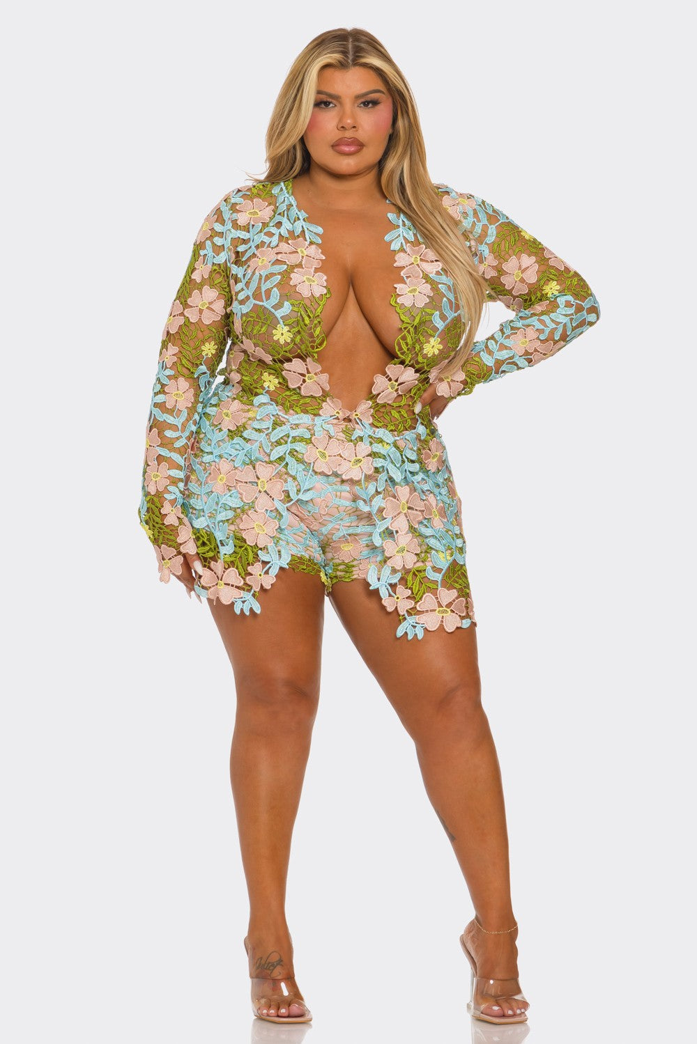 The Bloom Lace Blazer Set Plus