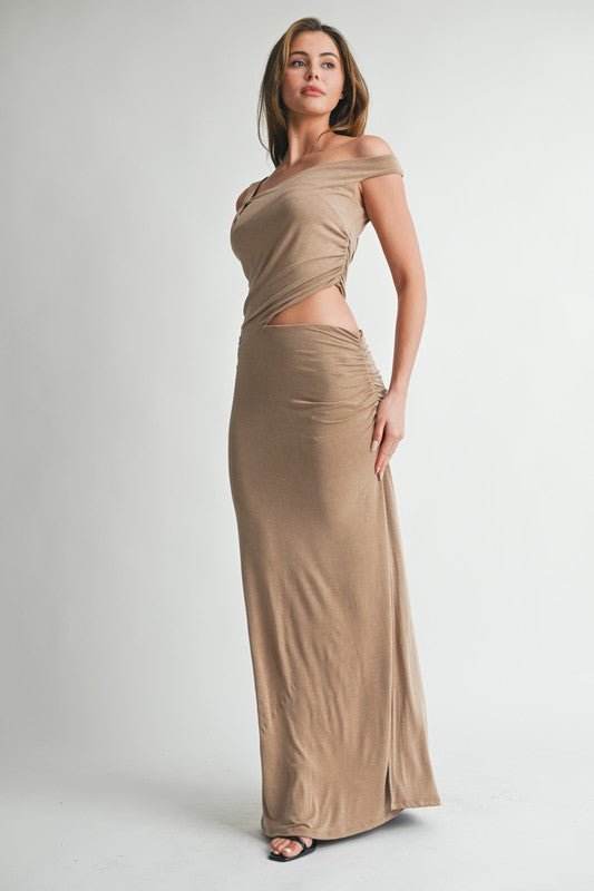 Elara Off-Shoulder Cutout Maxi Dress  Ship By 04/29/26