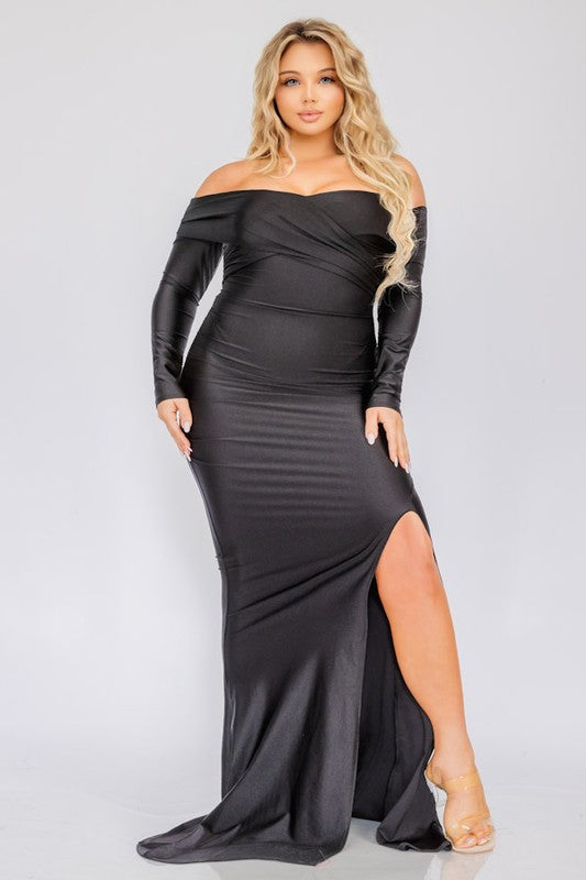 Velvet Kiss Off-Shoulder Maxi Dress