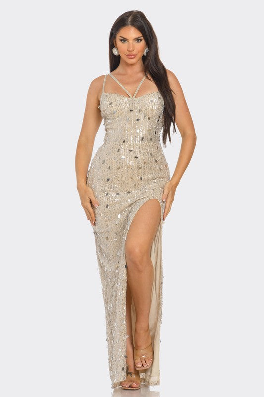 Starlit Slit Sequin Maxi Dress