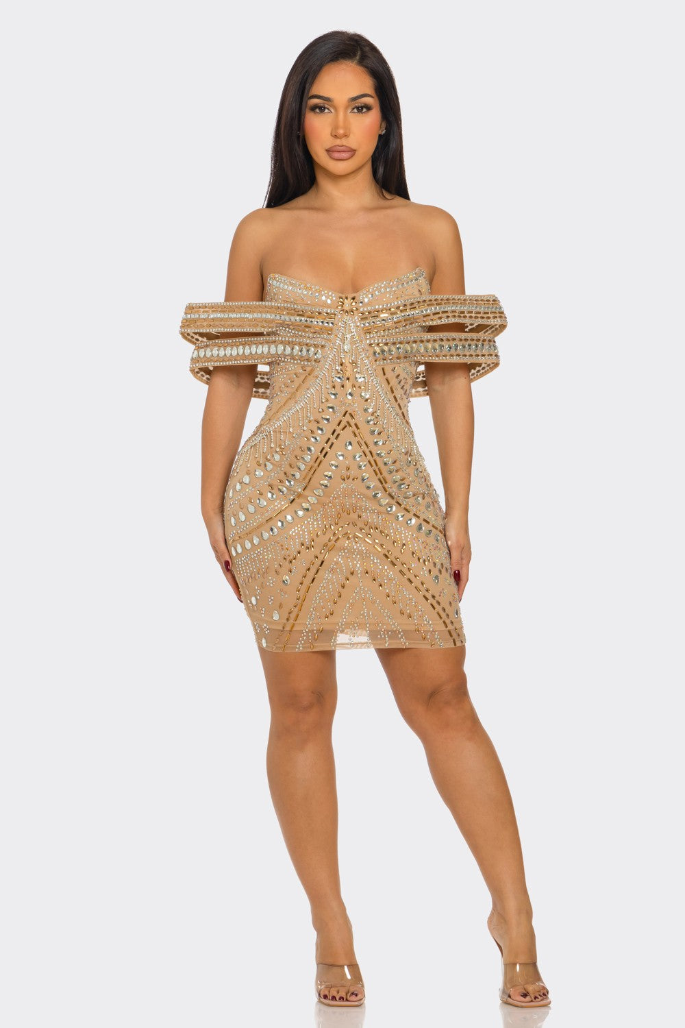 Lustrous Links Rhinestone Mini Dress