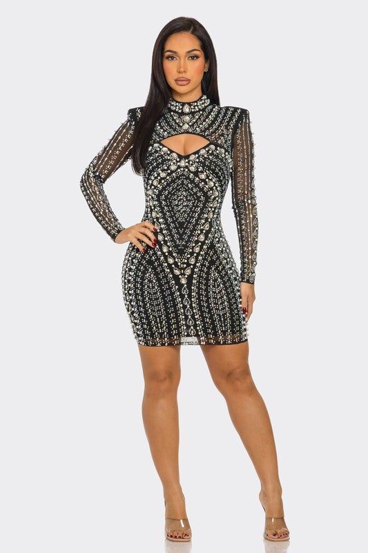 Crystal Cascade Rhinestone Mini Dress