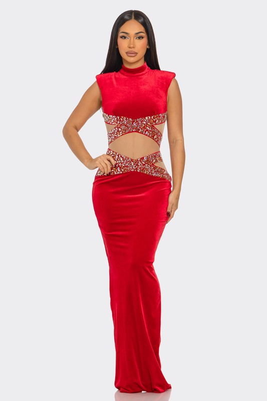 Velvet Luxe Rhinestone Maxi Skirt