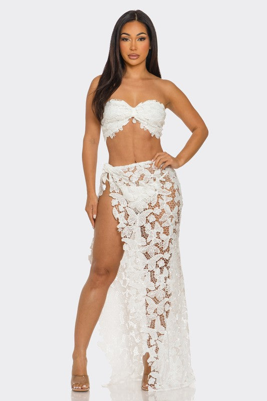 Butterfly Lace Mesh 2-Piece Maxi Set