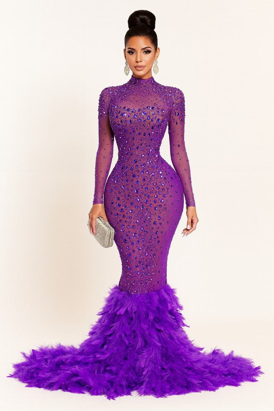 Midnight Feather Diamond Maxi Dress (Purple)