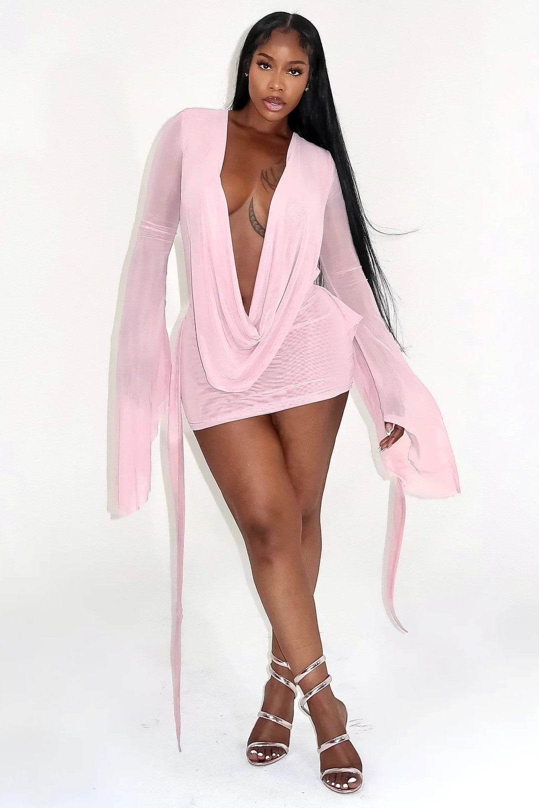 The Bianca Mesh Cowl Mini Dress