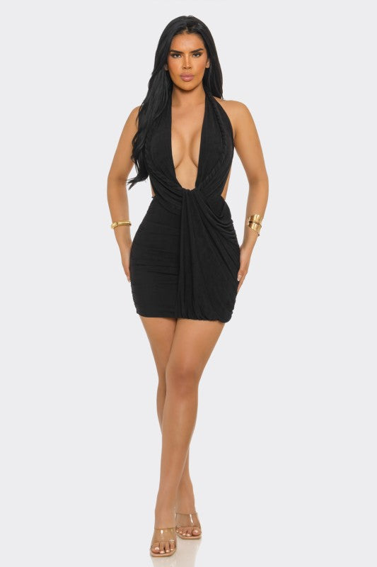 The Nadia Drape Mini Dress - Black
