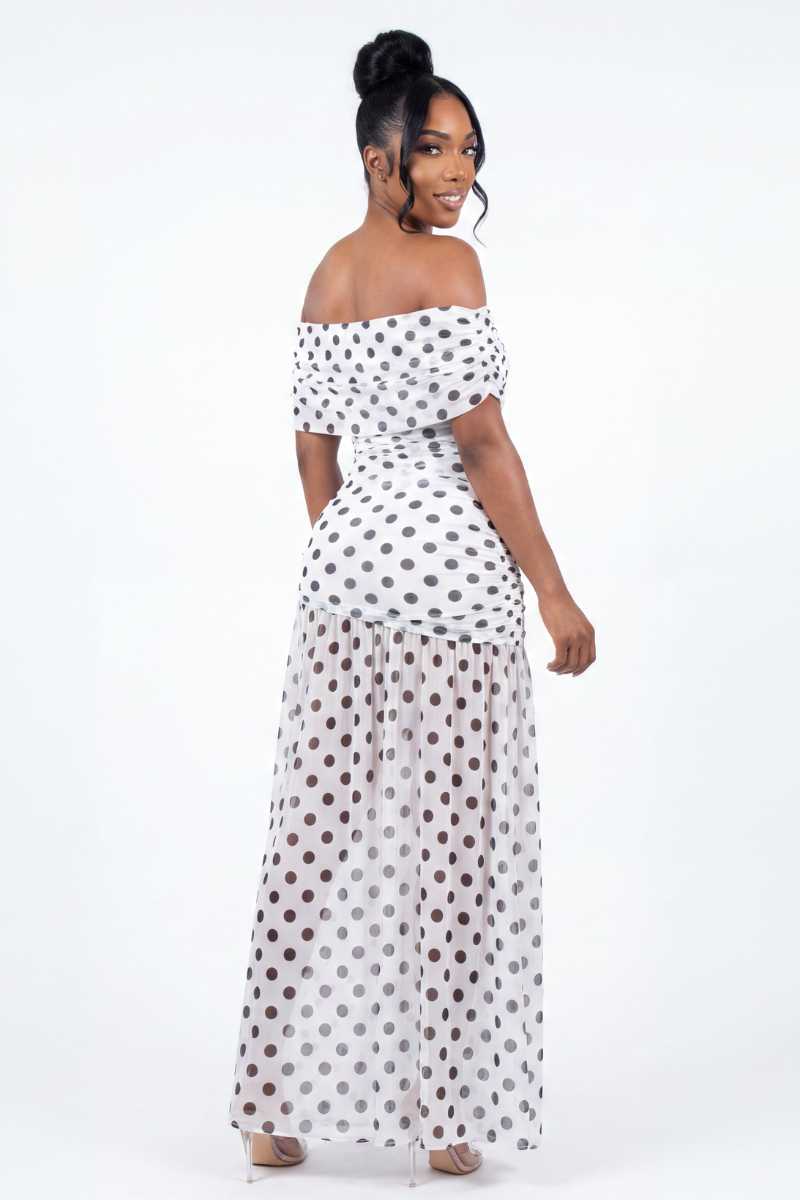 The Dotty Grace Off-Shoulder Maxi