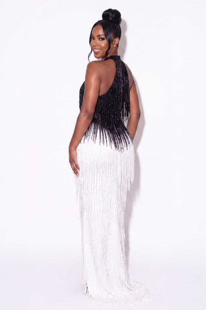 Cutout Split Maxi Dress - Black& White