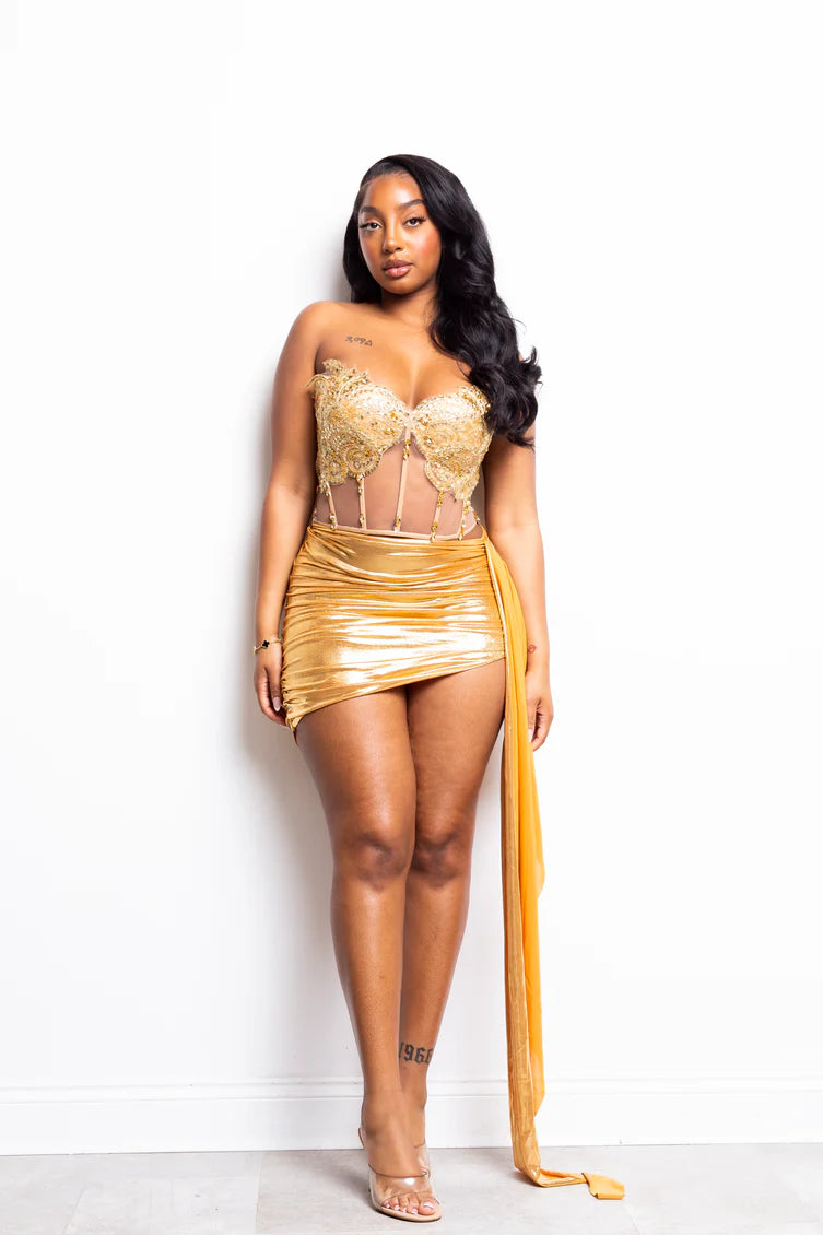 Gold Sequin Rhinestone Two-Piece Set