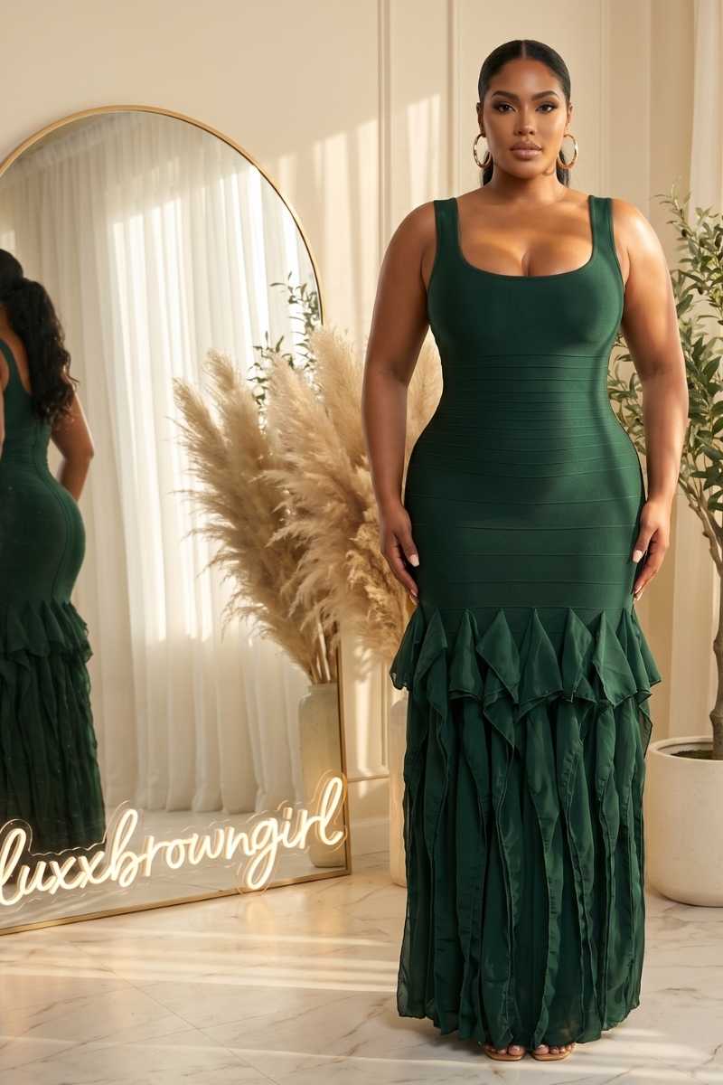 Emerald Ruffle Mermaid Bandage Dress