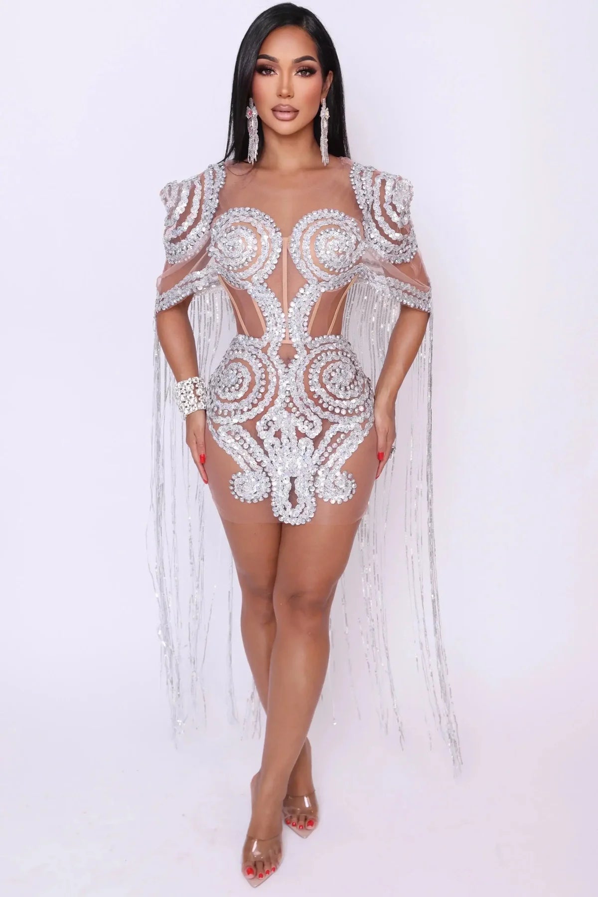 Starlit Fringe Sequin Mini Dress