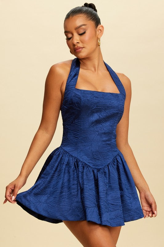 Twist of Chic Crinkle Halter Dress