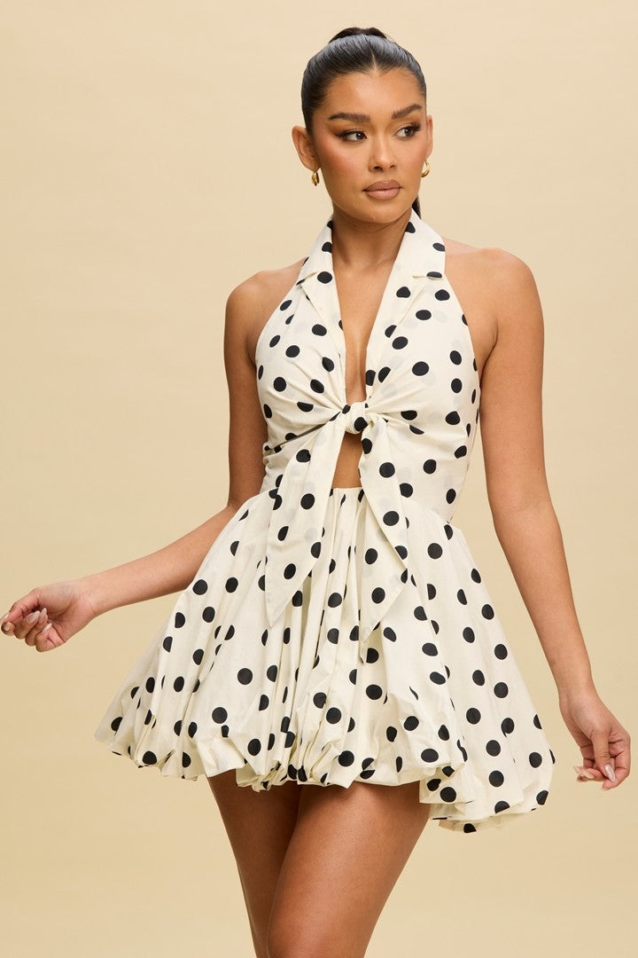 Polka Dot Tie Bubble Hem Dress