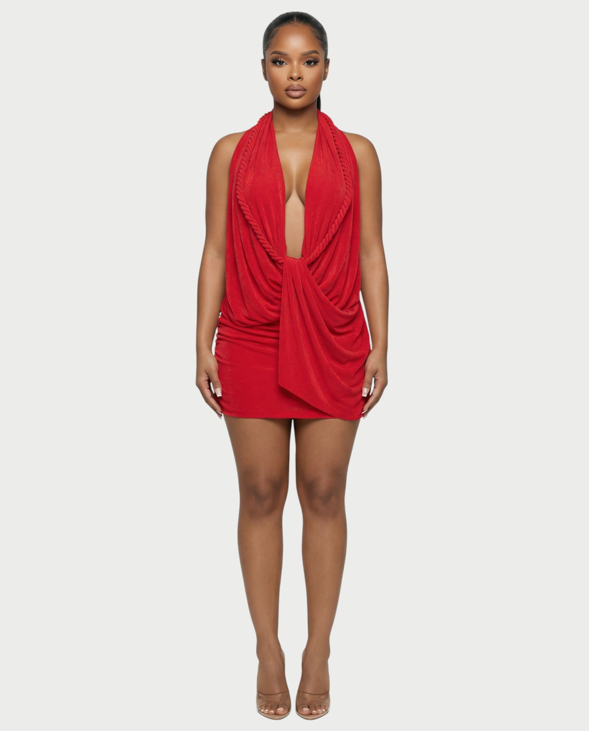 The Nadia Drape Mini Dress - Red