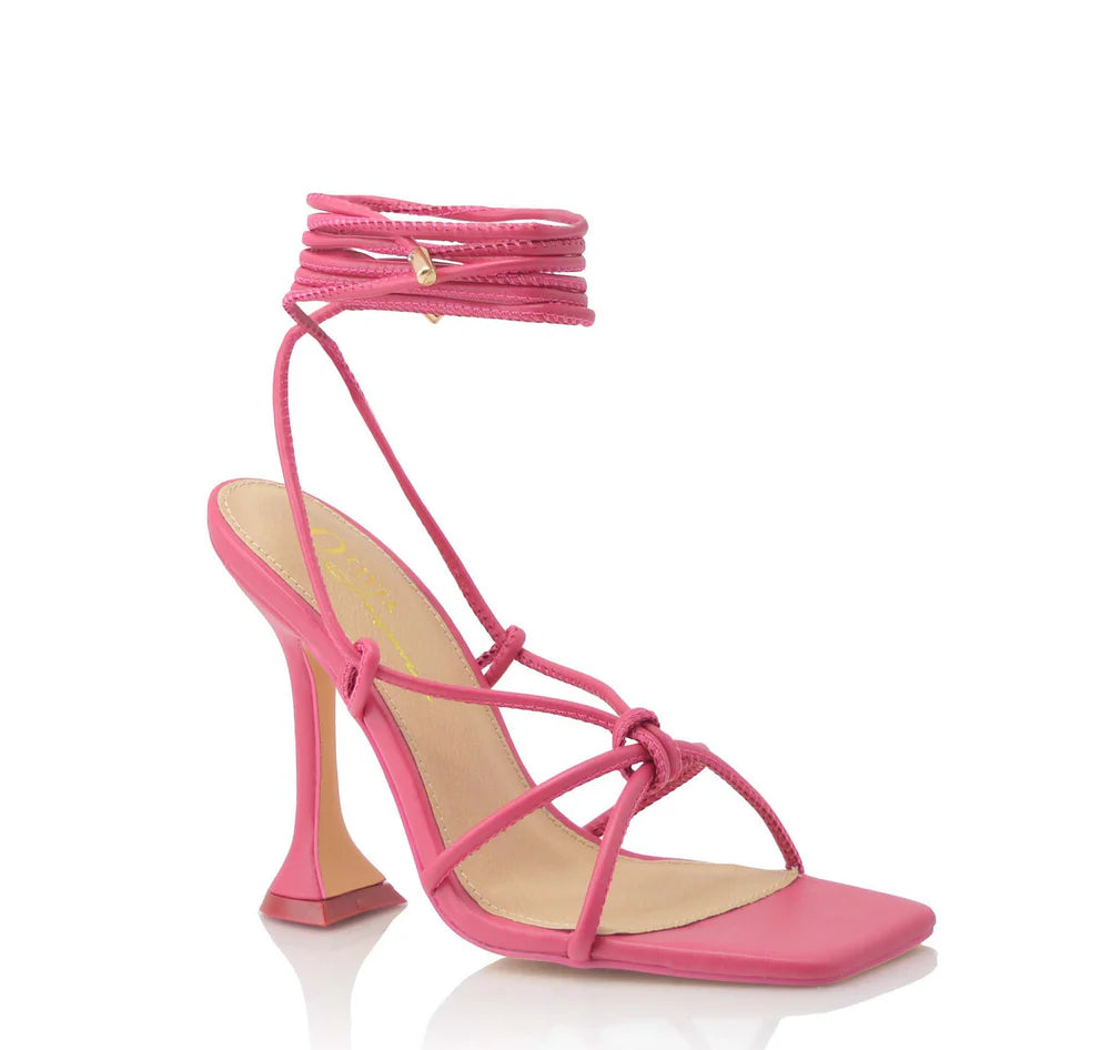 Knotted Lace-Up Square Toe Heels