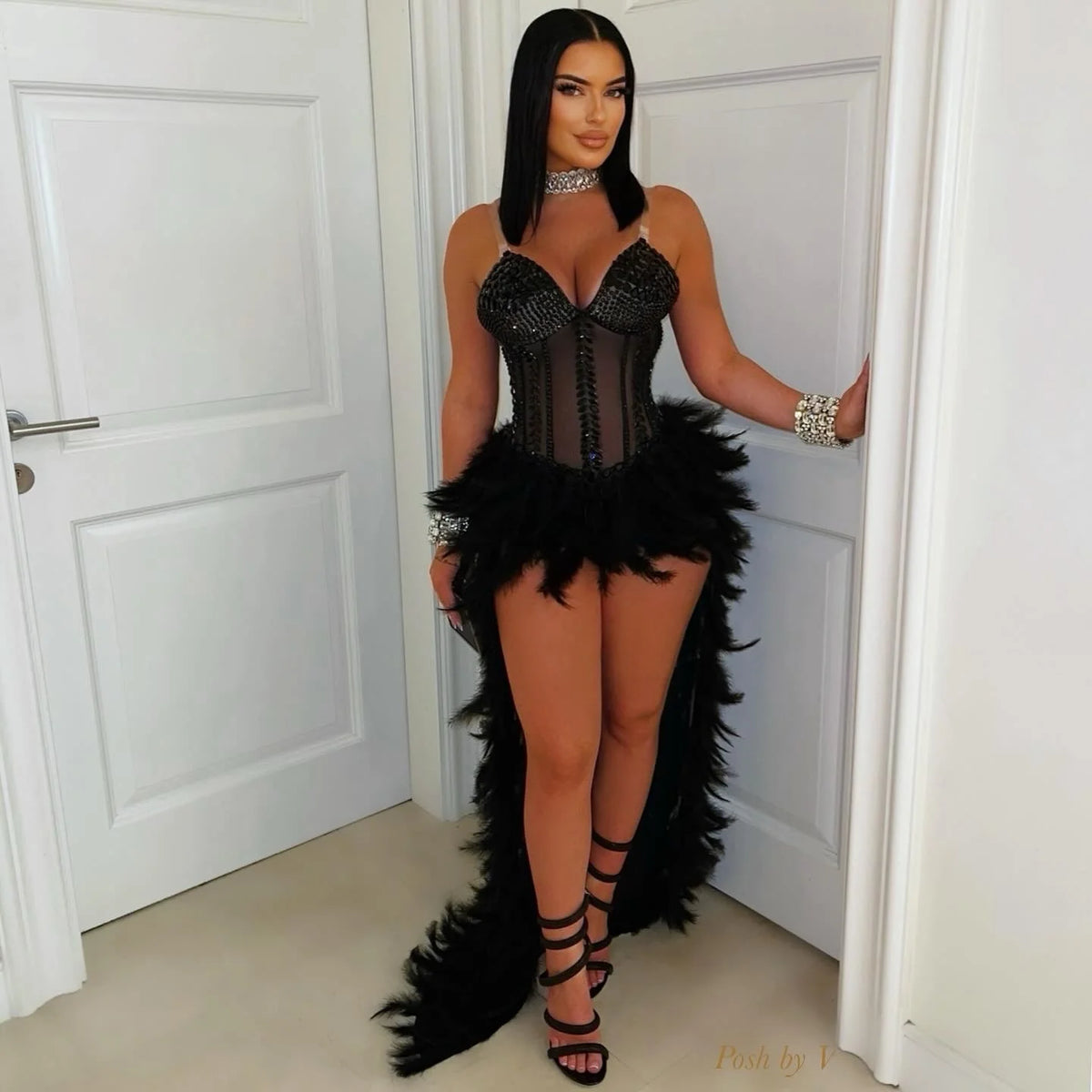 Midnight Swan Rhinestone Gown