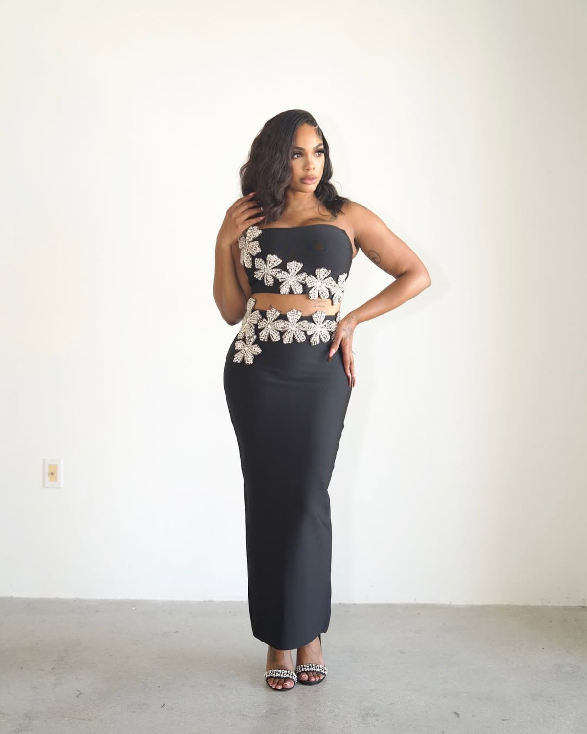 Black Diamond Floral Two-Piece Set
