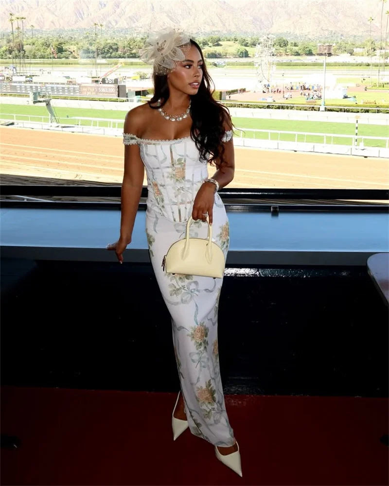 Vintage Muse Off-Shoulder Maxi Dress