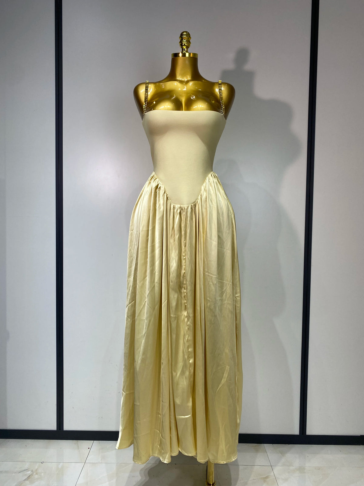 Golden Glimmer Chain Strap Dress