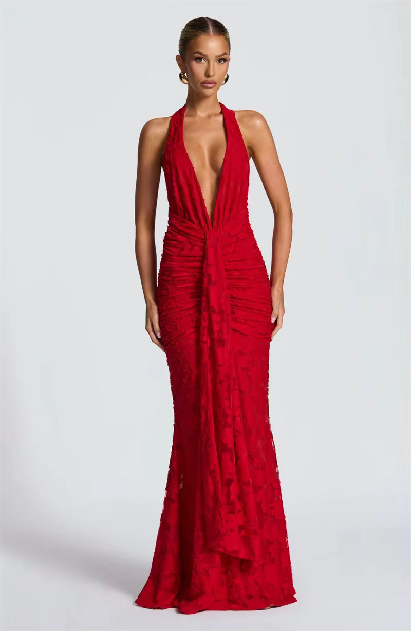 Midnight Siren Halter Maxi Dress
