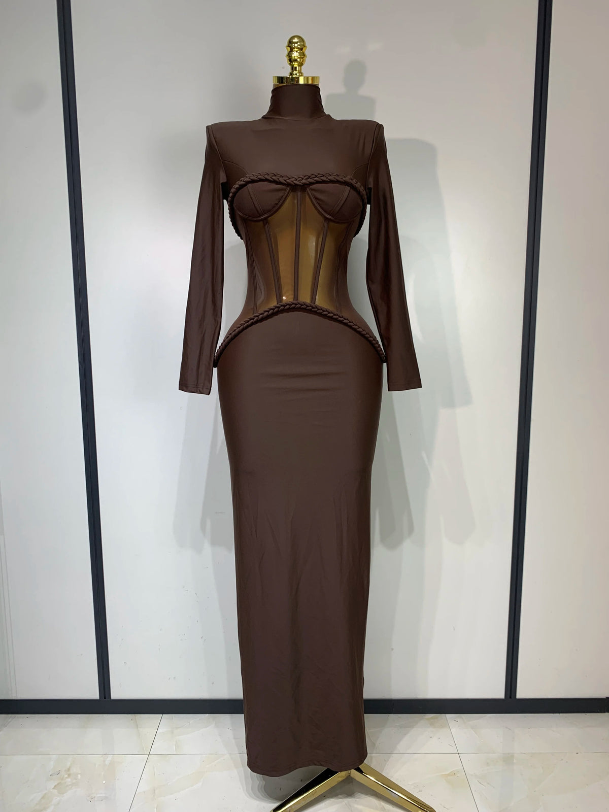 Mocha Mirage Mesh Maxi Dress