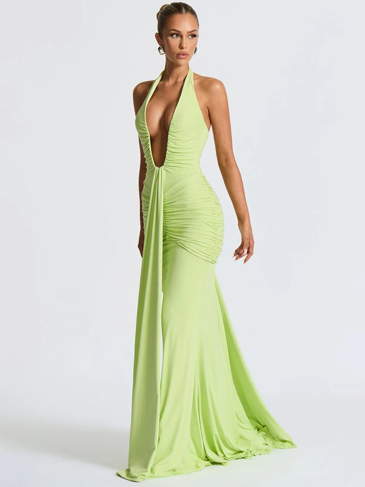 Midnight Drape Backless Maxi Dress