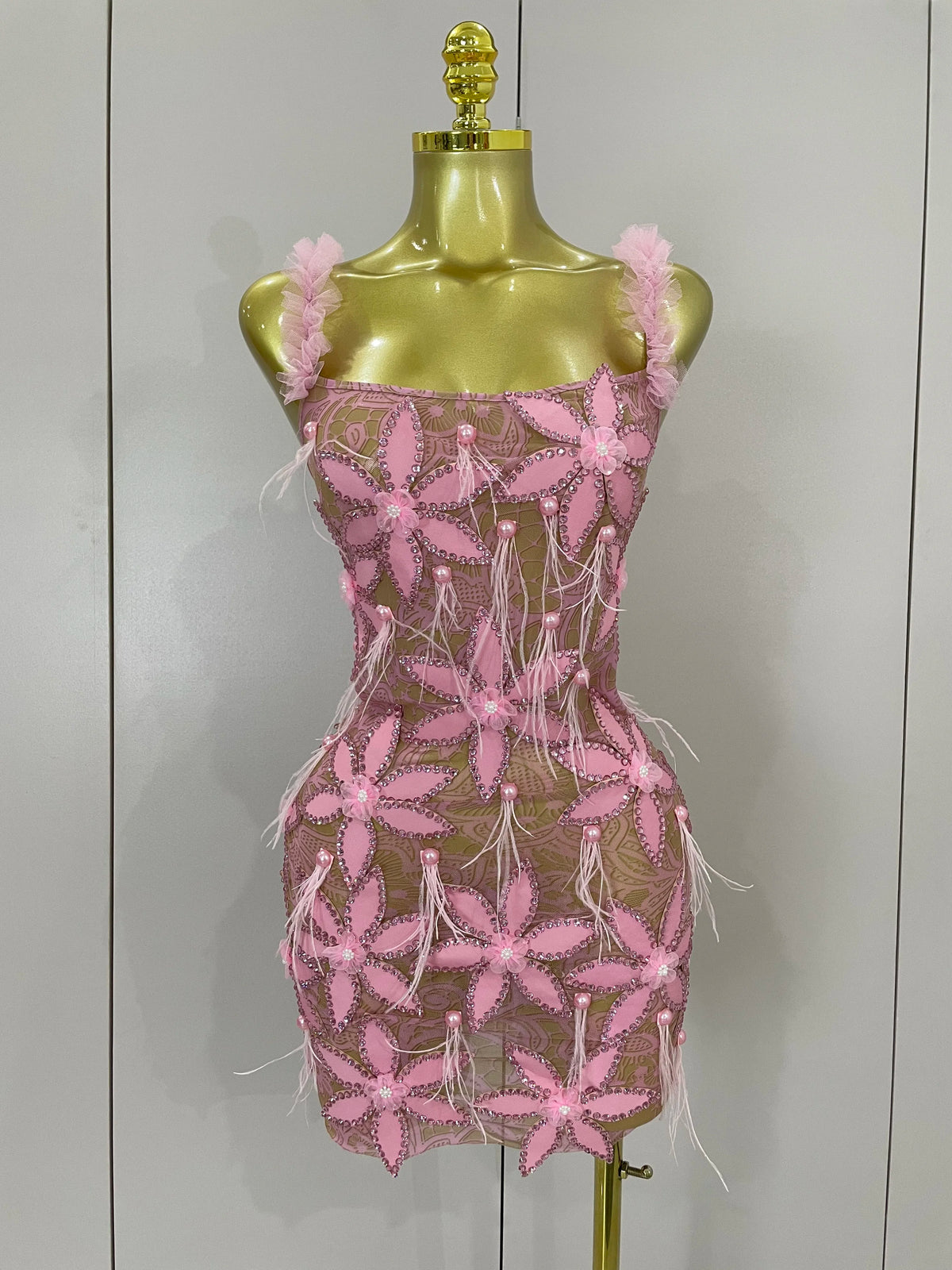 Diamond Bloom Feather Mini Dress