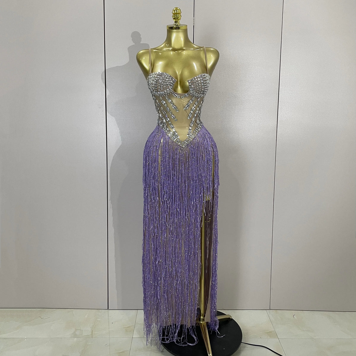 Crystal Fringe Illusion Gown