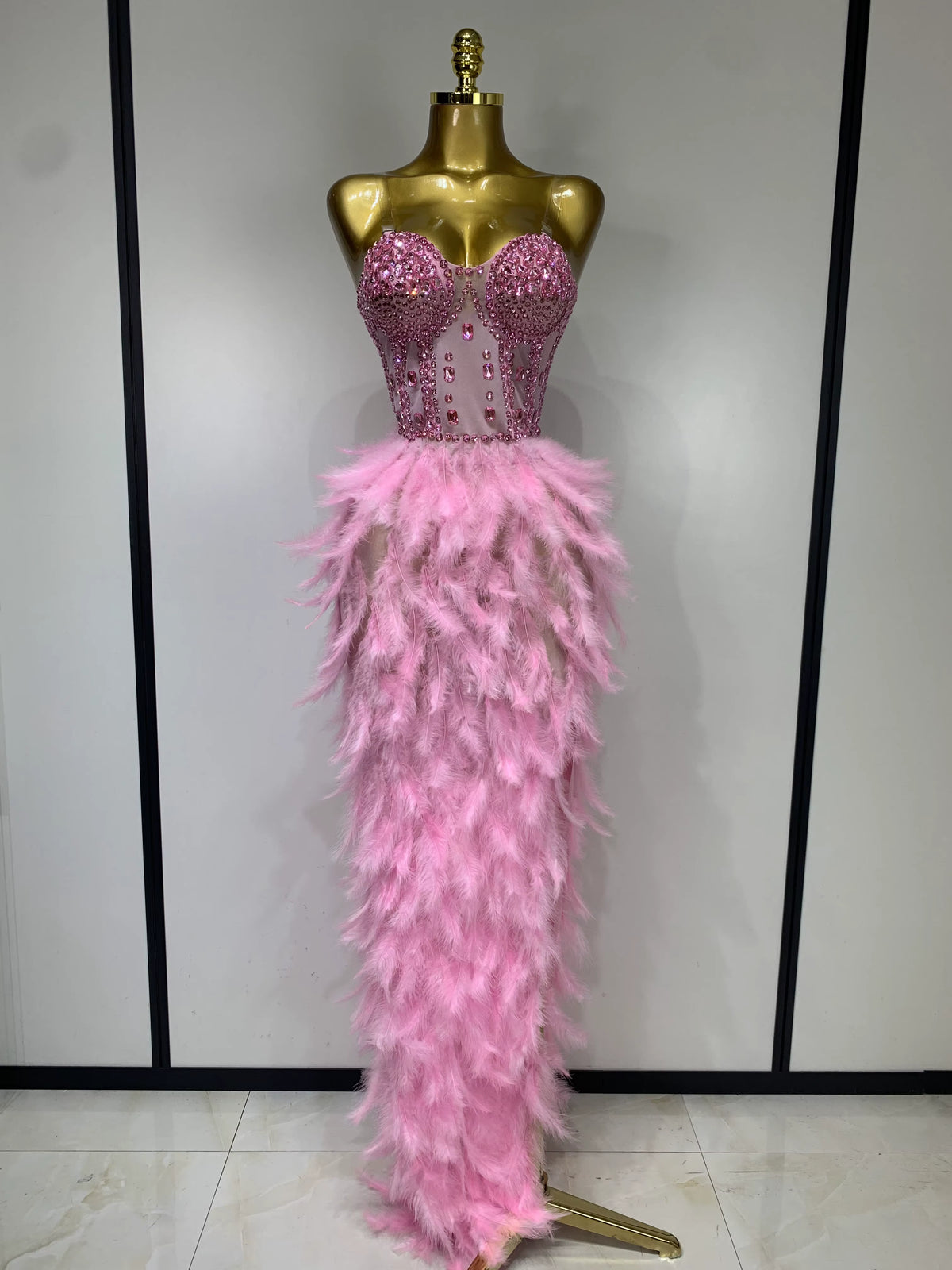 Moonlit Glam Feather Dress (Pink)