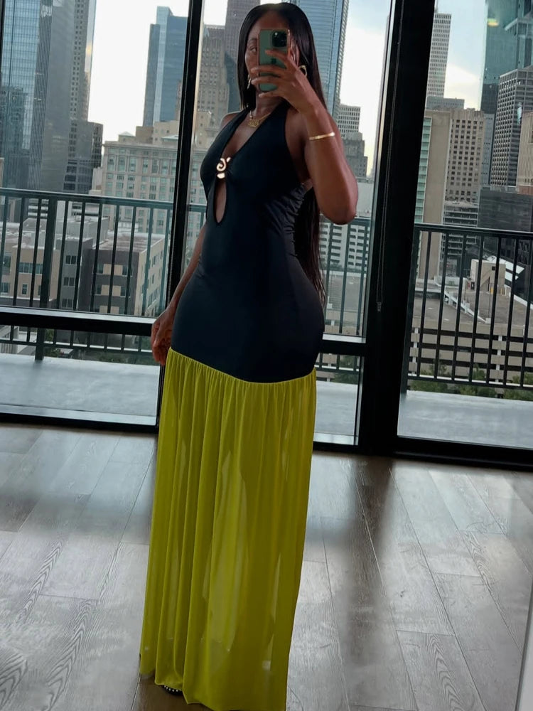 Chiffon Edge Backless Maxi Dress