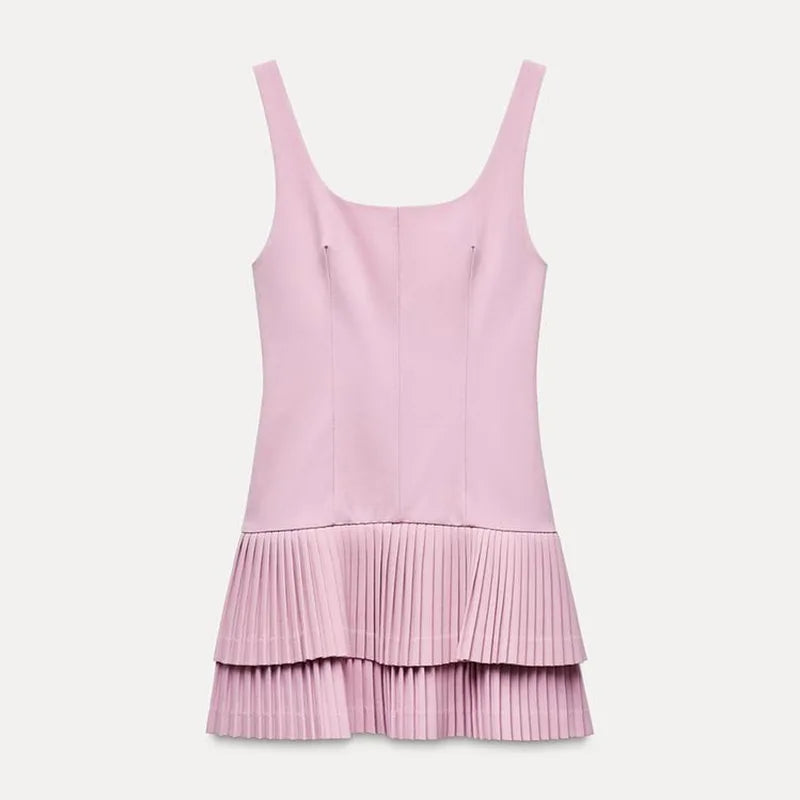 Layered Ruffle Hem Pleated Tank Dress