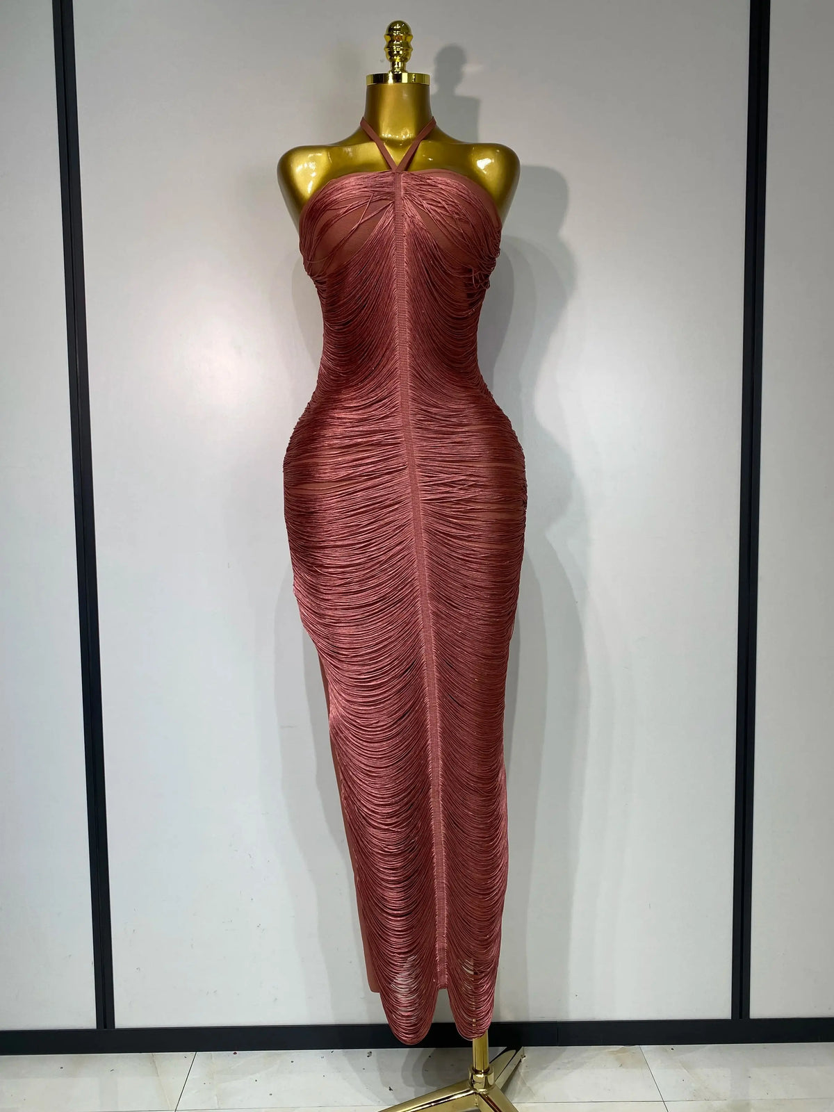 Backless Halter Tassel Bandage Dress