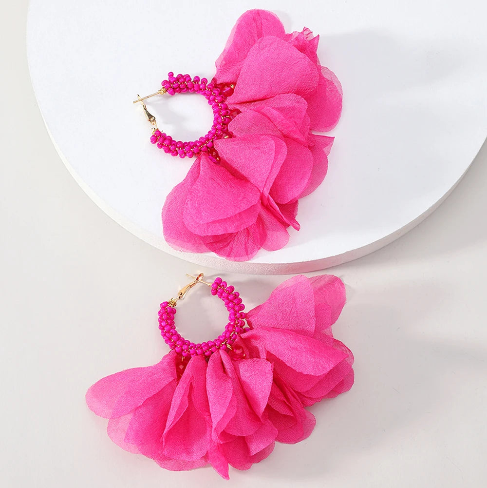 Rose Petal Charm Statement Earrings