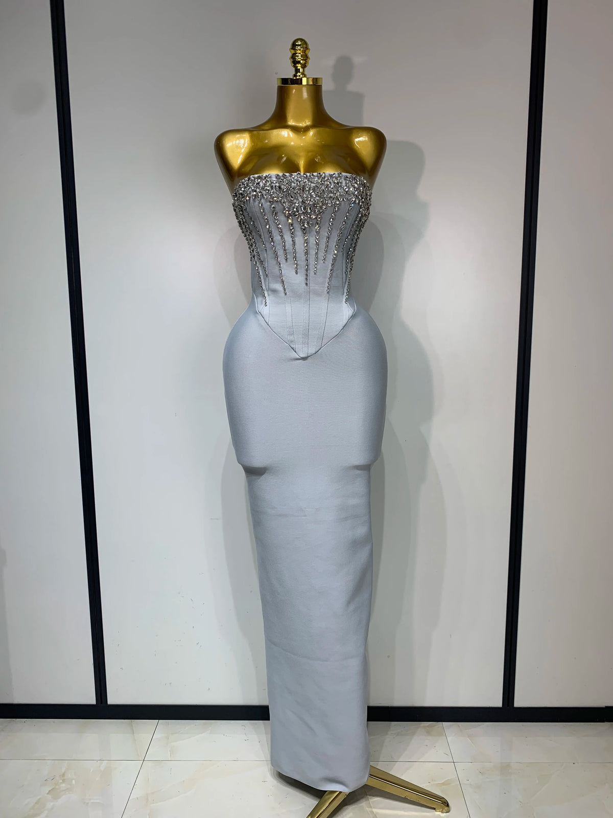 Silver Mist Beaded Bandage Gown