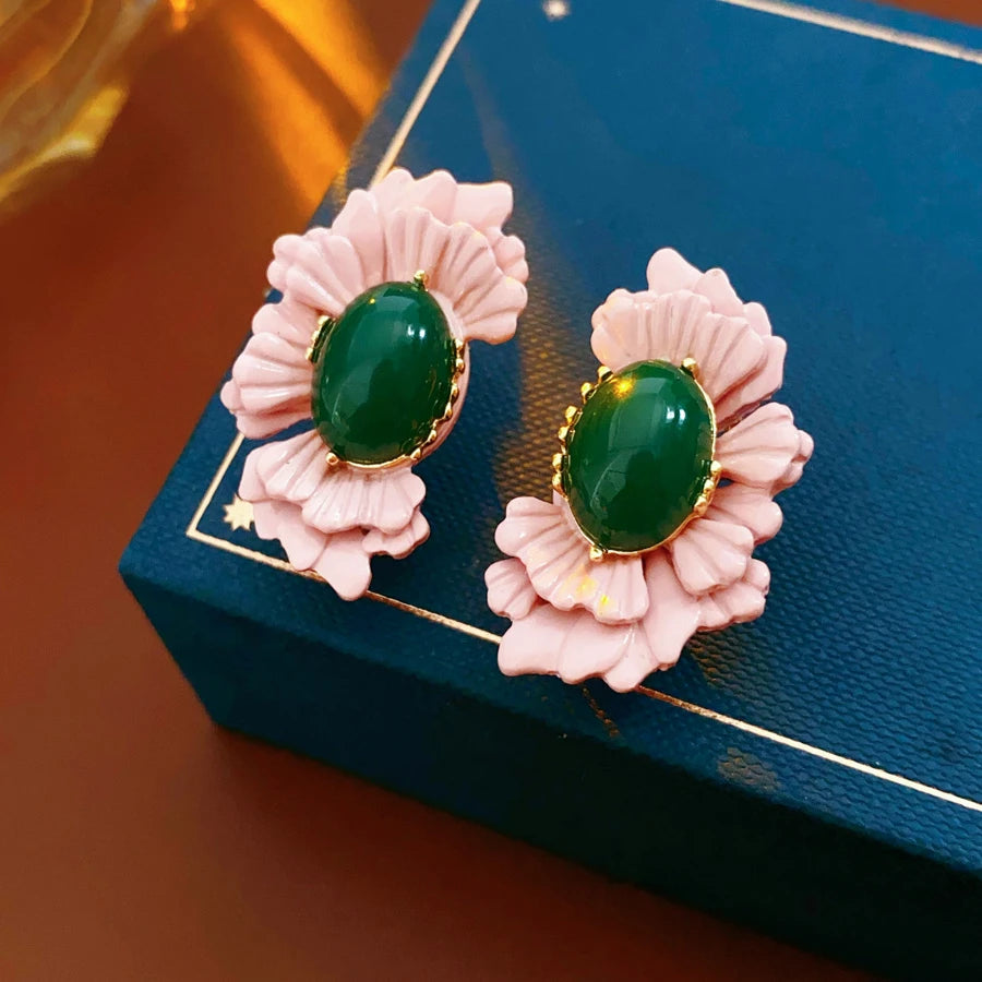 Retro Bloom Oval Clip Earrings