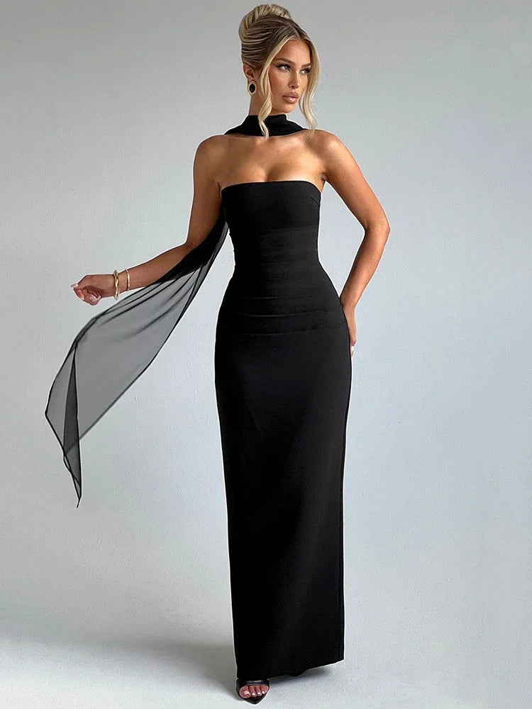 Midnight Drape Strapless Maxi