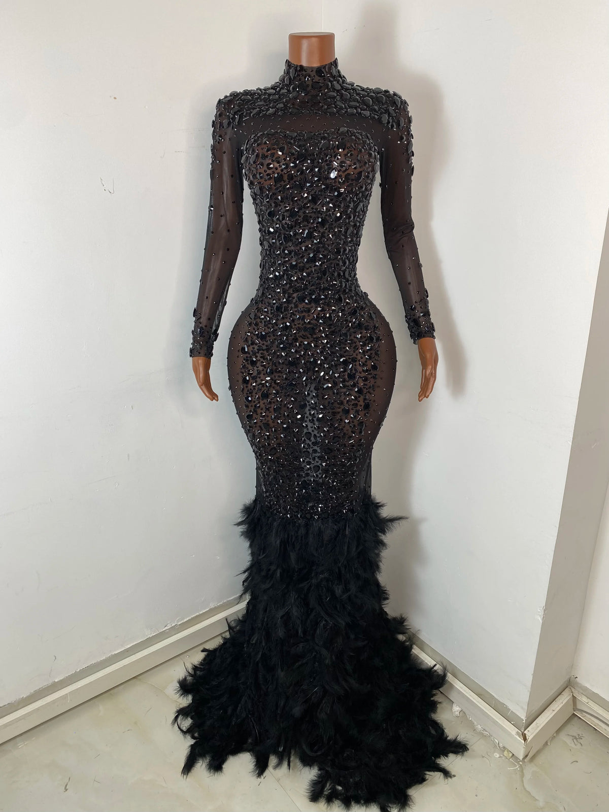 Midnight Feather Diamond Maxi Dress