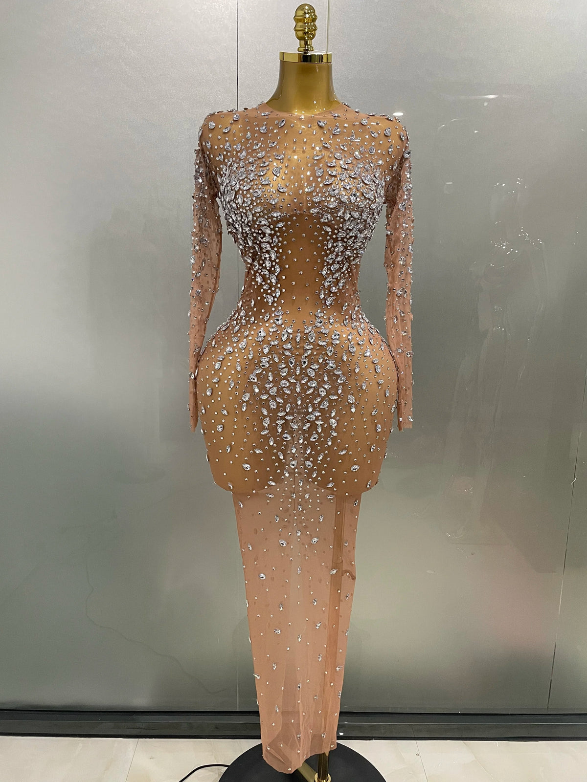 Starlit Sheer Rhinestone Mesh Gown