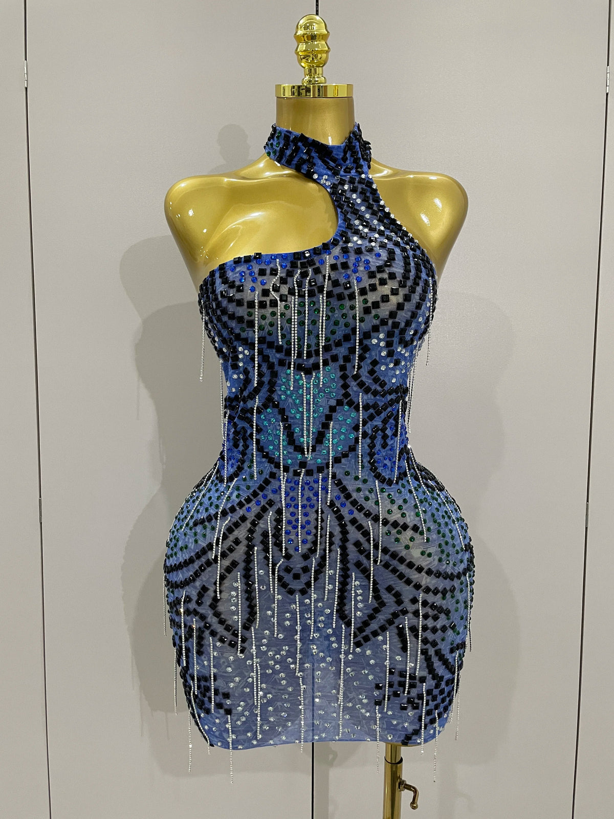 Rhinestone Chain Mesh Dress