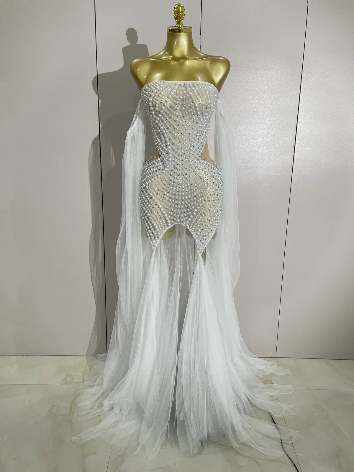 Pearl Radiance Rhinestone Mesh Gown