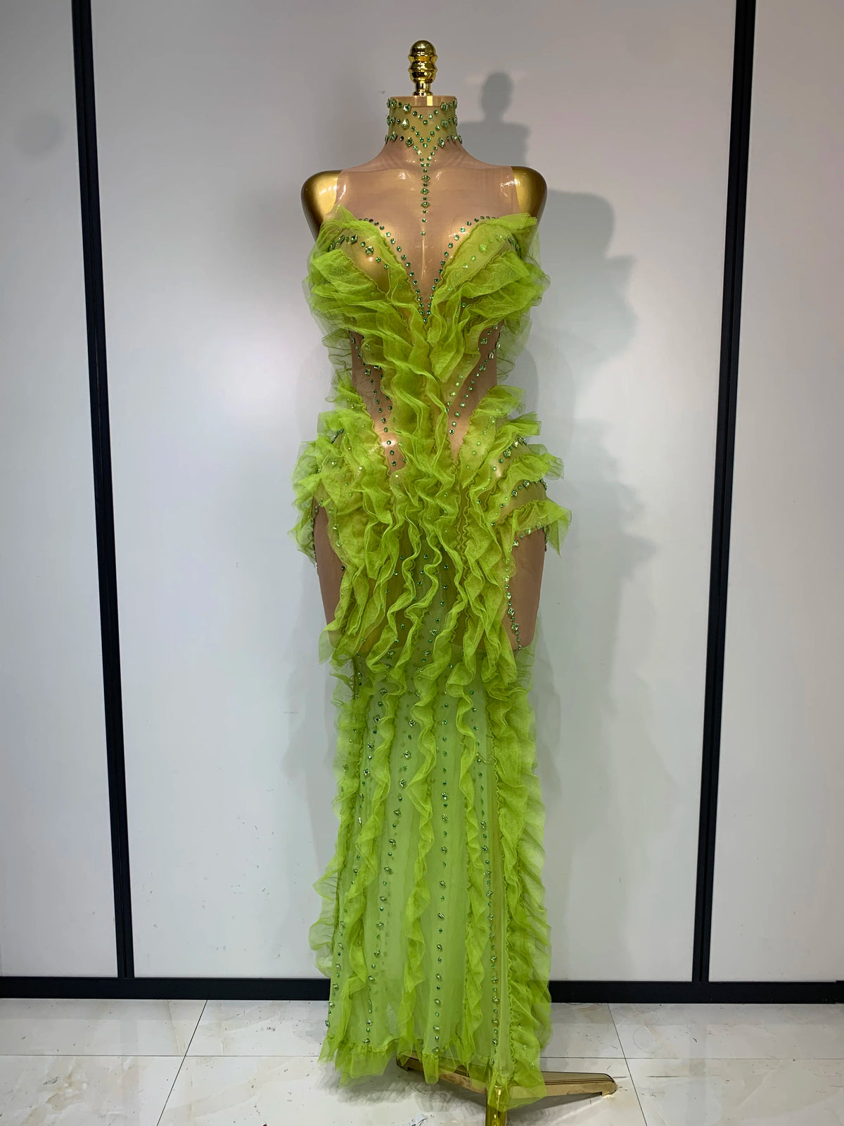 Emerald Envy Ruffle Gown