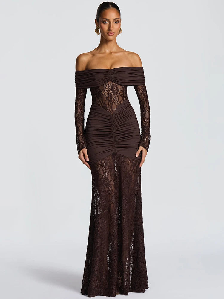 Moonlit Lace Off-Shoulder Maxi Dress